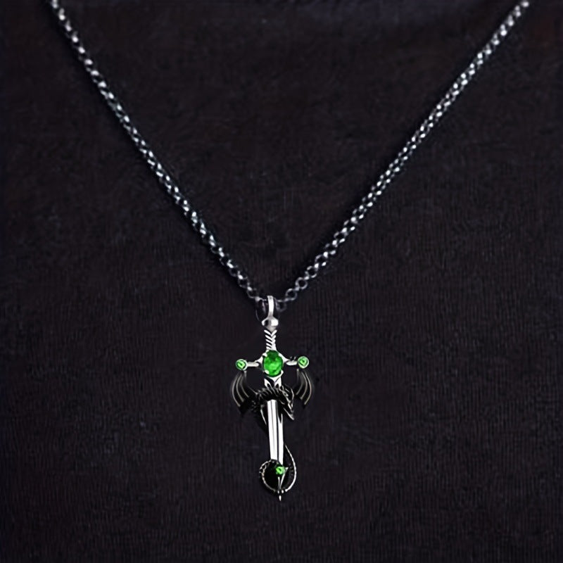 Modeschmuck Retro Edelstein Drachenschwert Edelstahlkette Halskette