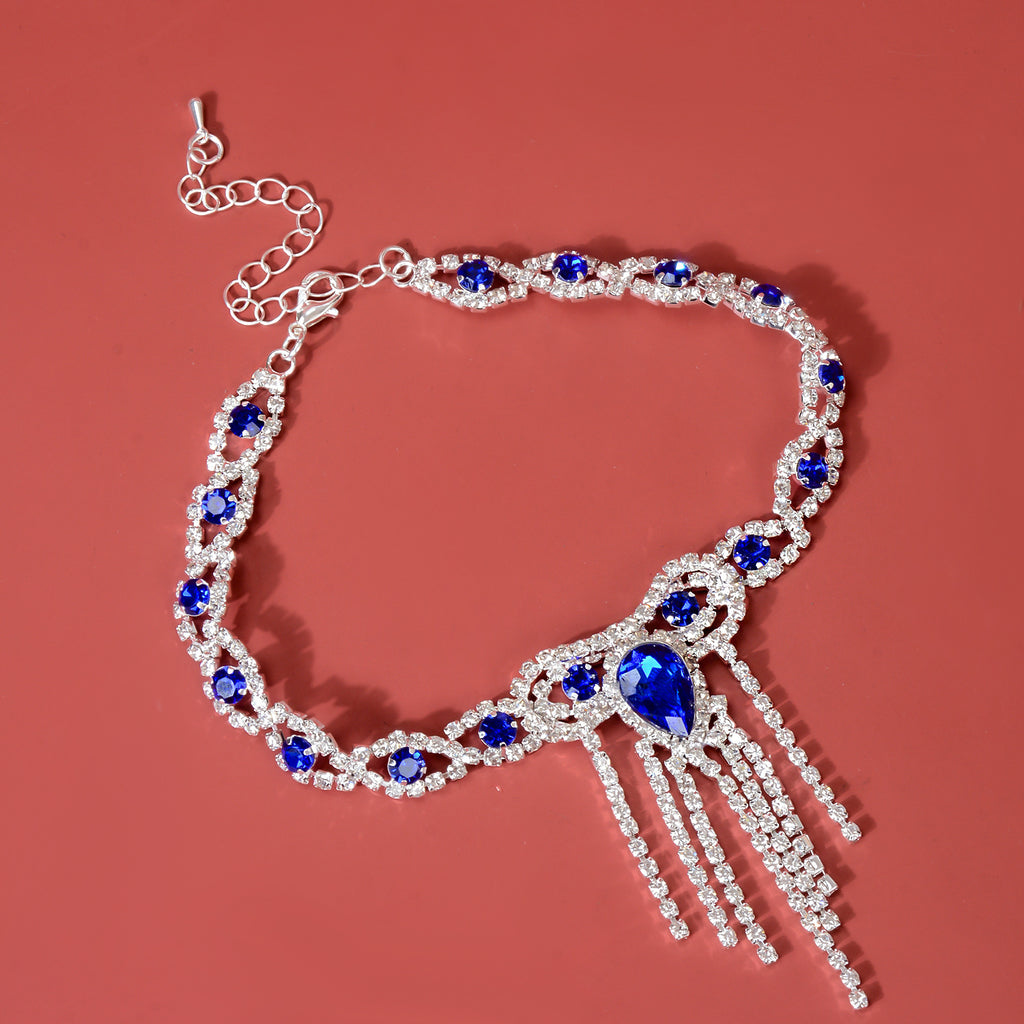 Mode Modestil Quaste Blau Strass Fußkettchen