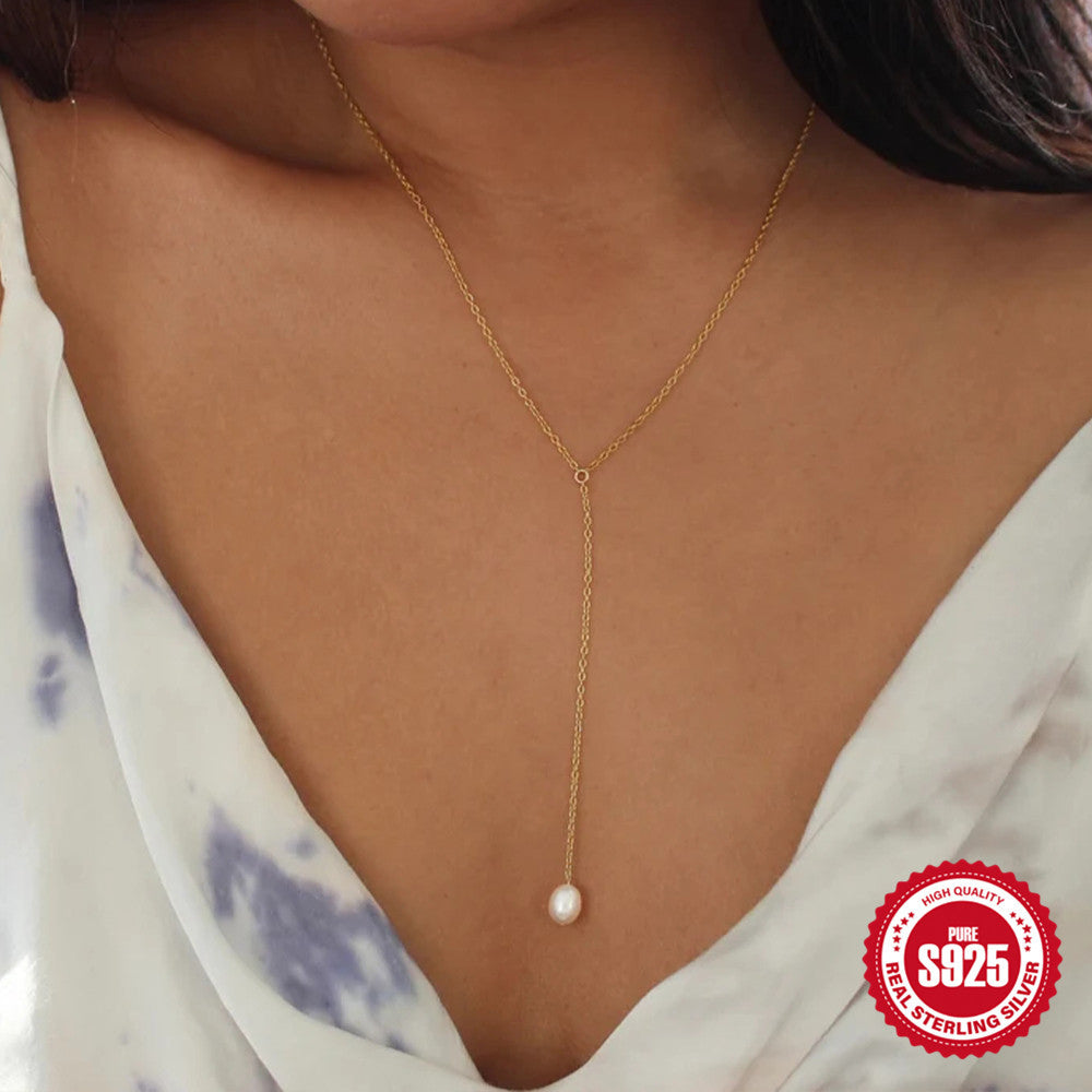 S925 Sterling-Silber Y-förmige Perlen-Schlüsselbeinkette für Damen