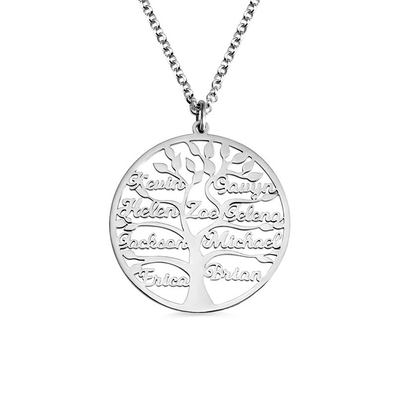 Gold Familien-Baum Namenskette Lebensbaum Edelstahl Personalisierte Kette