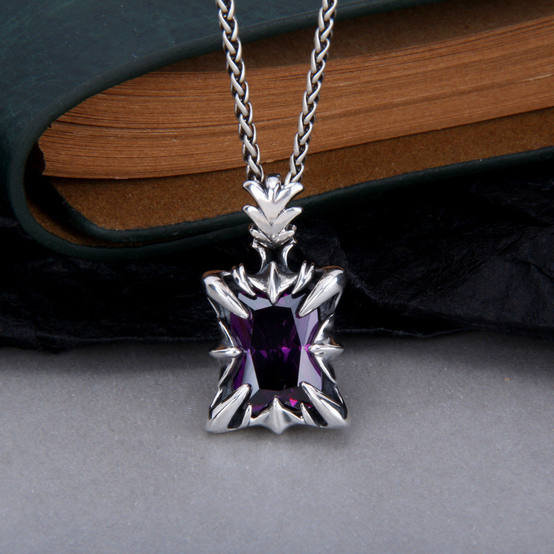 S925 Sterling Silber Violetter Edelstein Gothischer Herren Dominanter Anhänger