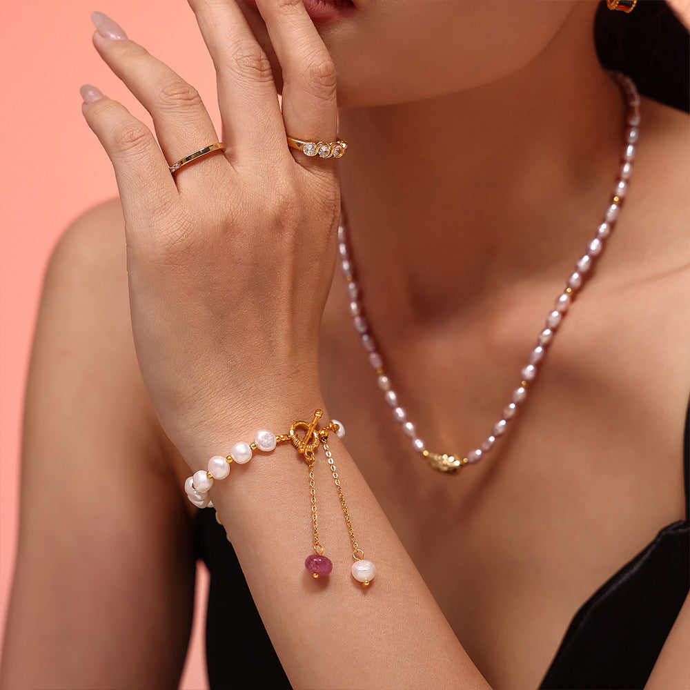 Pulsera de perlas de agua dulce para mujer, estilo versátil para el día a día