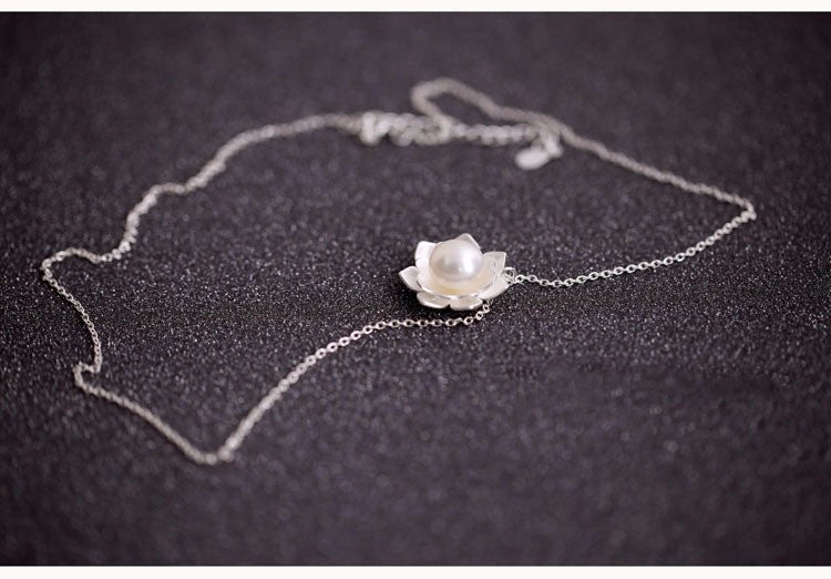 Joyería de Plata de Ley 925 Collares de Perlas y Flor de Loto Venta Caliente Joyería de Plata Pura para Mujer