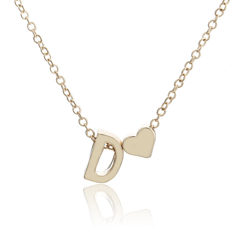 Modeschmuck, schlichte Pfirsichherz-Form, 26 Buchstaben Halskette, temperamentvolle Liebe, Damenmode-Accessoires