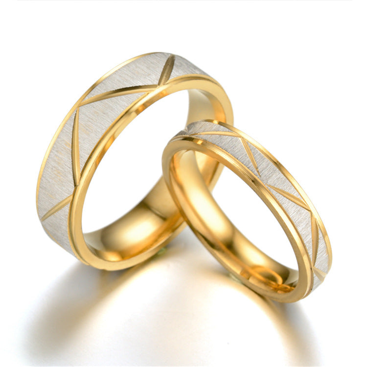 Anillo de pareja de acero de titanio, anillo de acero inoxidable chapado en oro de 24 quilates