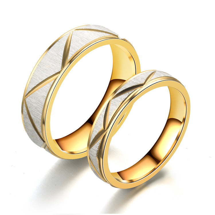 Anillo de pareja de acero de titanio, anillo de acero inoxidable chapado en oro de 24 quilates