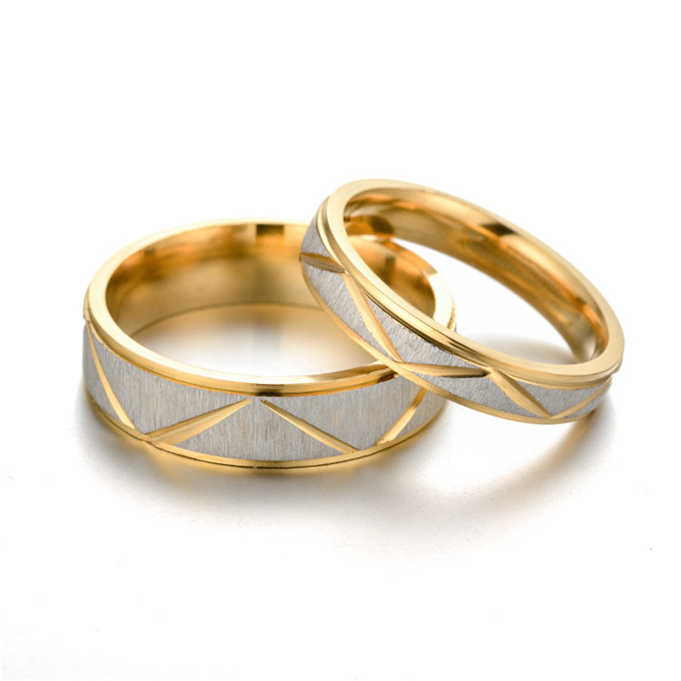 Anillo de pareja de acero de titanio, anillo de acero inoxidable chapado en oro de 24 quilates