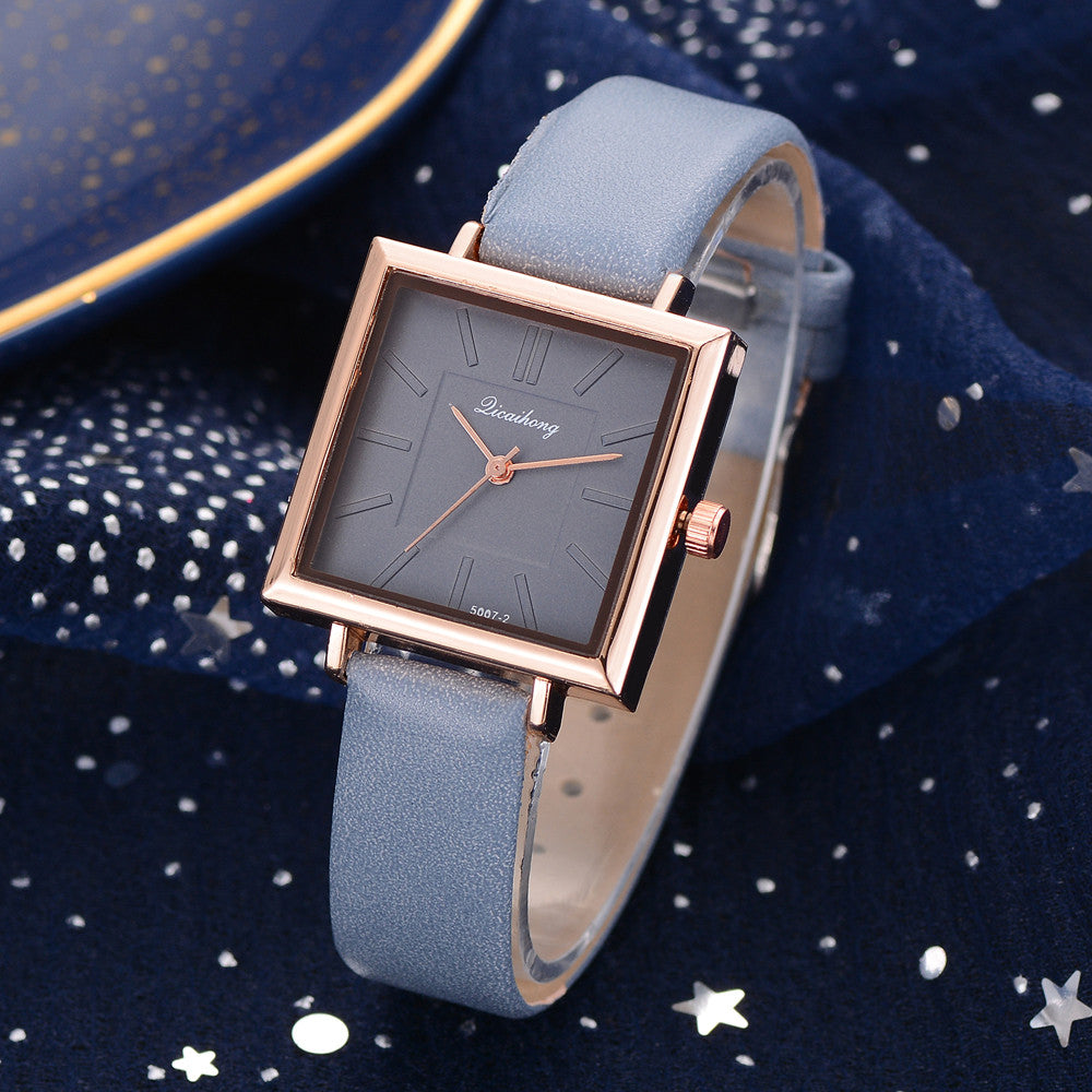 Pulsera Cuadrada de Cuero Contratado con Reloj de Cristal para Mujer, Relojes de Pulsera para Mujer, Reloj de Cuarzo para Señoras