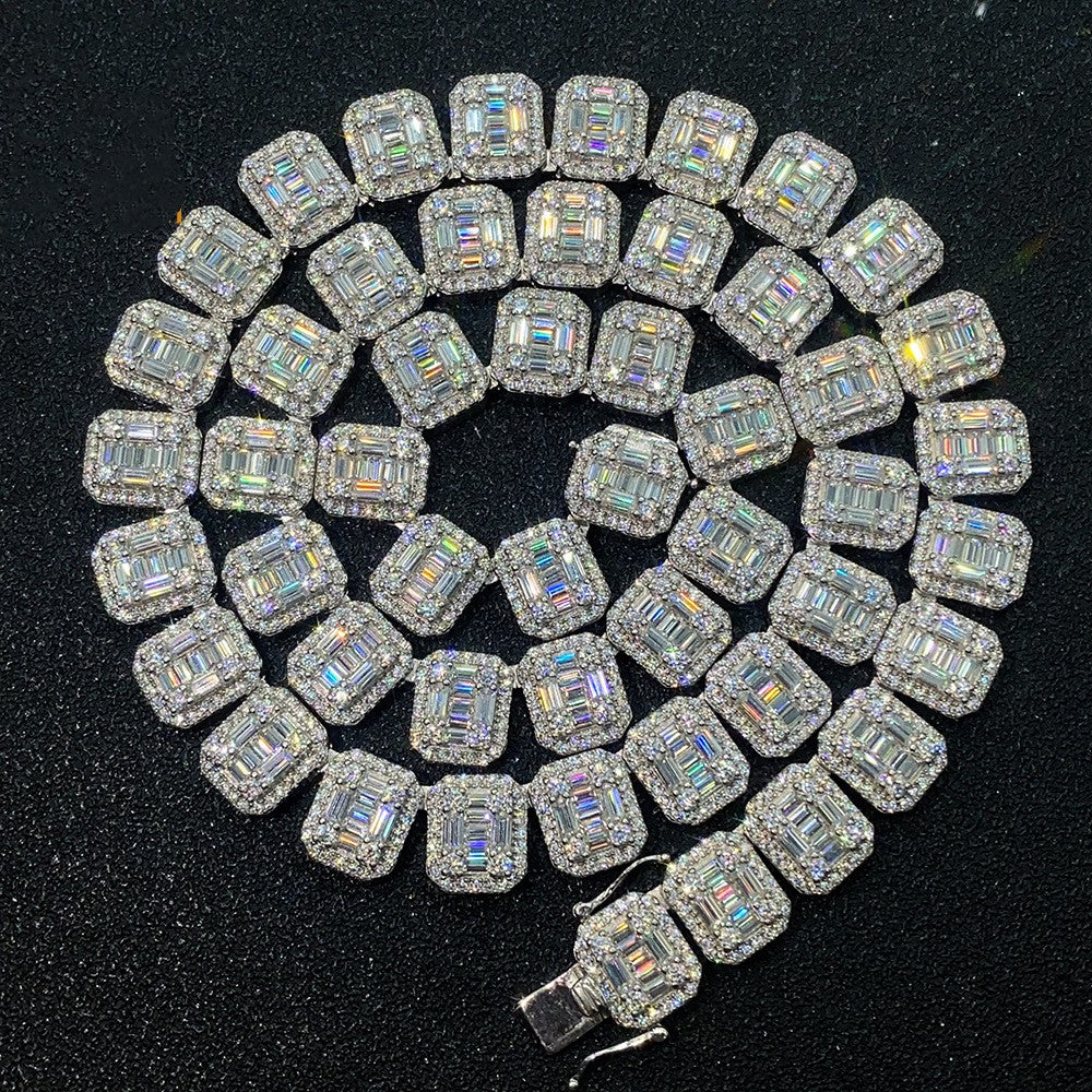 S925 Silber Inlay Rechteckige Moissanite Kubanische Gliederkette