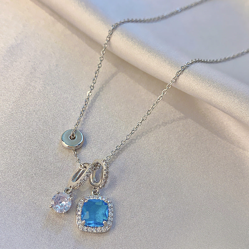 Damen super glänzende blaue Zirkon-Halskette Nische High-End Schlüsselbeinkette