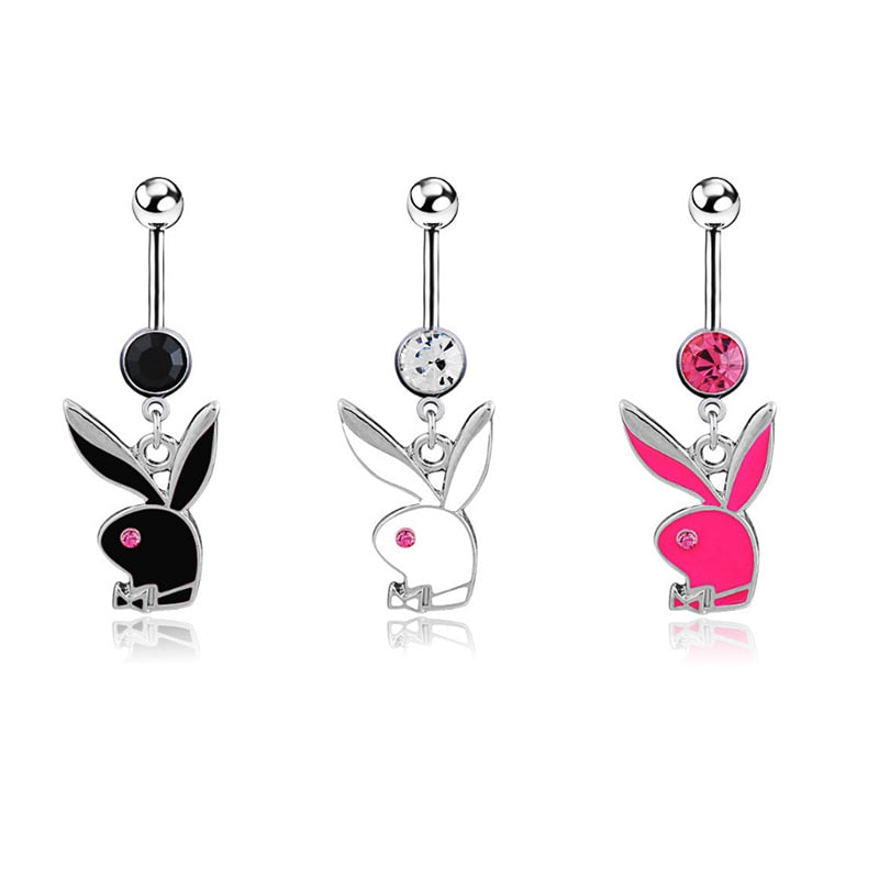 Piercing para ombligo con diseño de conejo, joyería para danza del vientre
