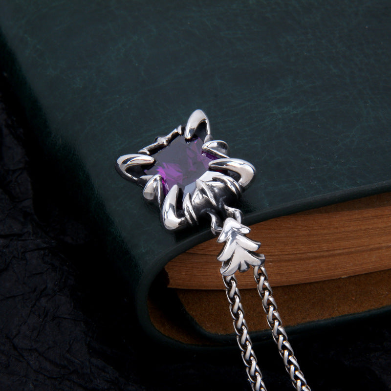 S925 Sterling Silber Violetter Edelstein Gothischer Herren Dominanter Anhänger