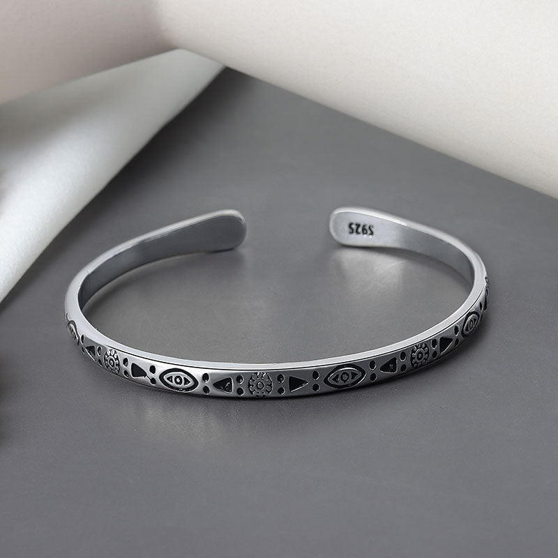Sterling Silver Vintage Charm Bracelet Bangle For Women