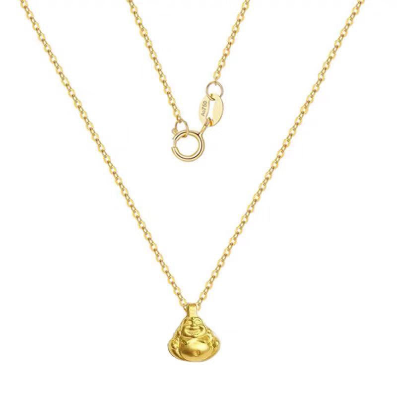 Gelbgold Buddha Anhänger 18K Gold Halskette