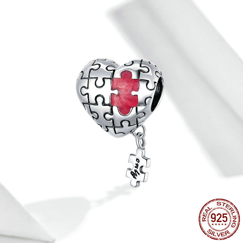 Liebes-Puzzle 925 Silberperlen Herzförmige DIY Armband Accessoires