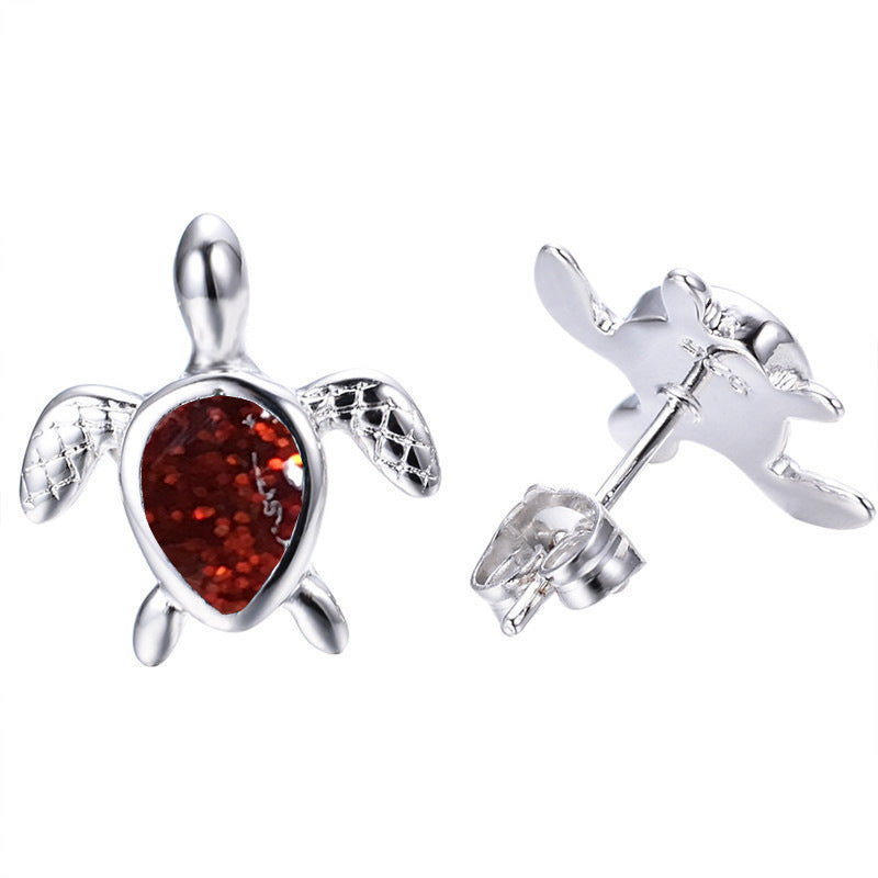 Pendientes de moda pequeños de tortuga con joyería de oro, aretes de piedra de proteína azul, pendientes dobles femeninos