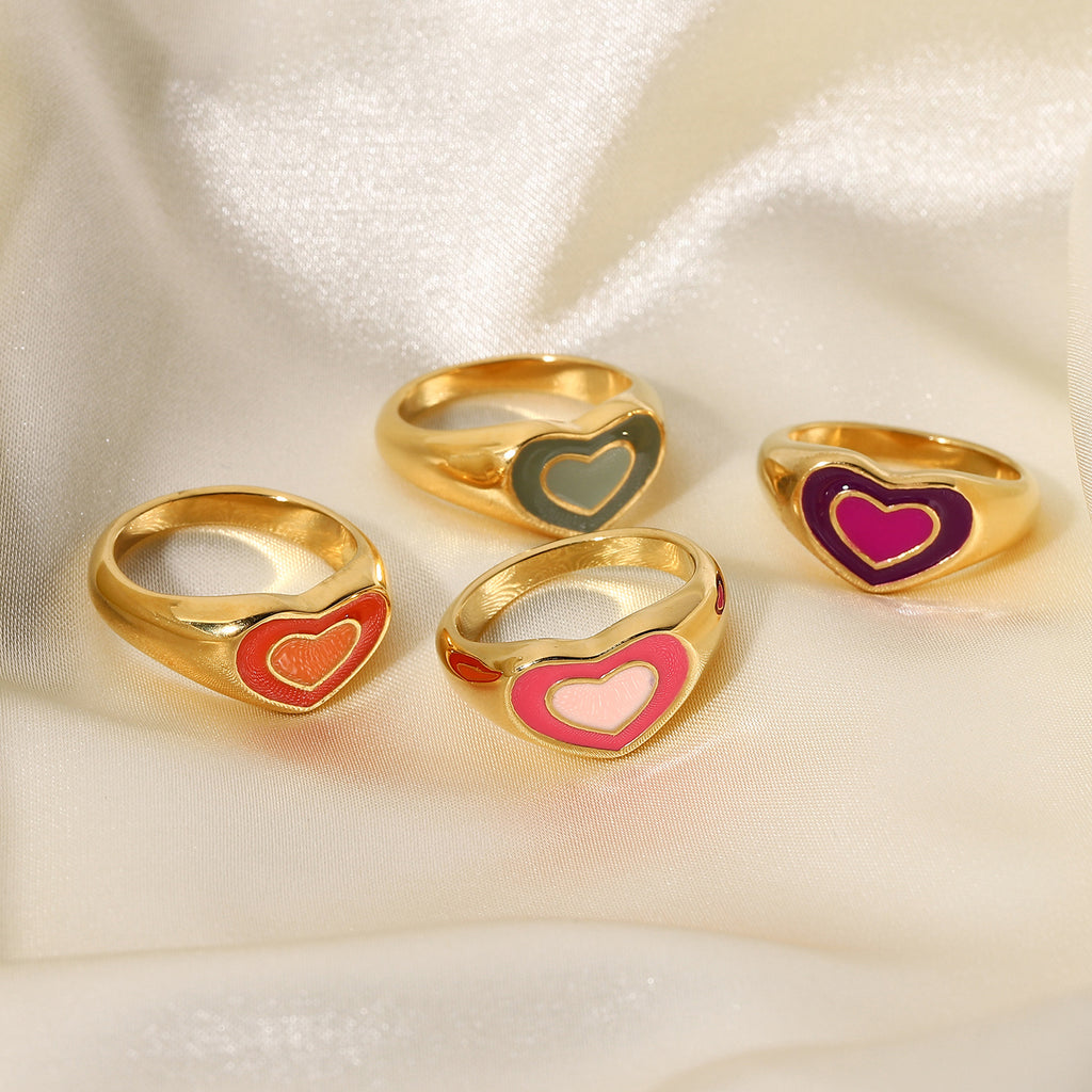Metall-Liebesherz-Ring Titanstahl-Pfirsichherz-Ring