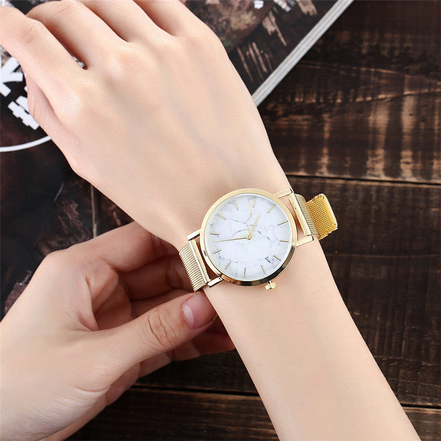 Vansvar Fashion-Marke Silber- und Gold-Meshband kreative Marmor-Armbanduhr lässige Damen Quarzuhren Geschenk Relogio Feminino