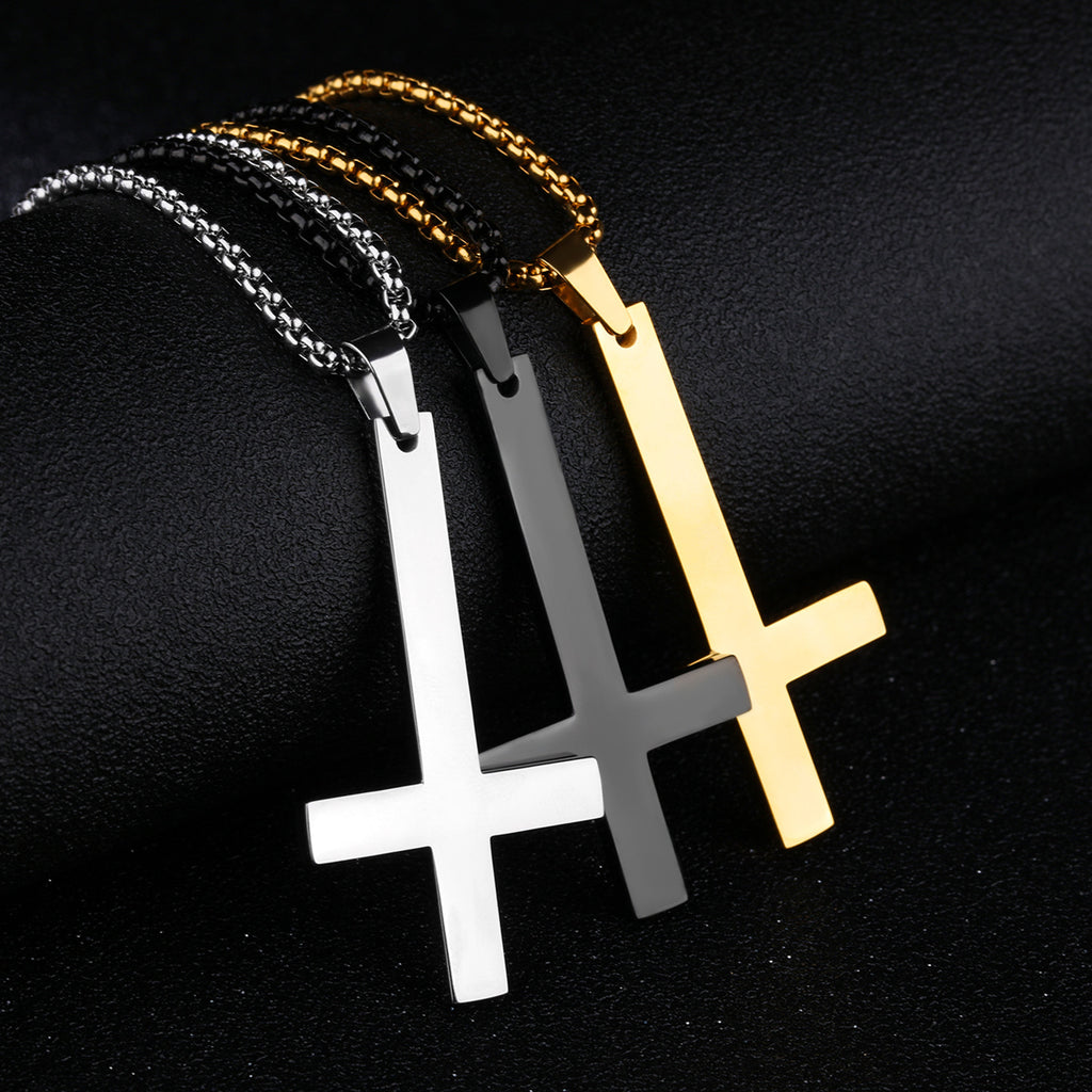 Herrenhalskette aus Edelstahl mit umgedrehtem Kreuz
