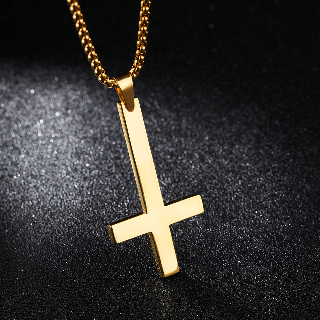 Herrenhalskette aus Edelstahl mit umgedrehtem Kreuz