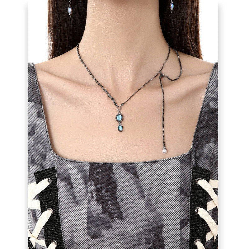 Collar con borla de piedra lunar para mujer