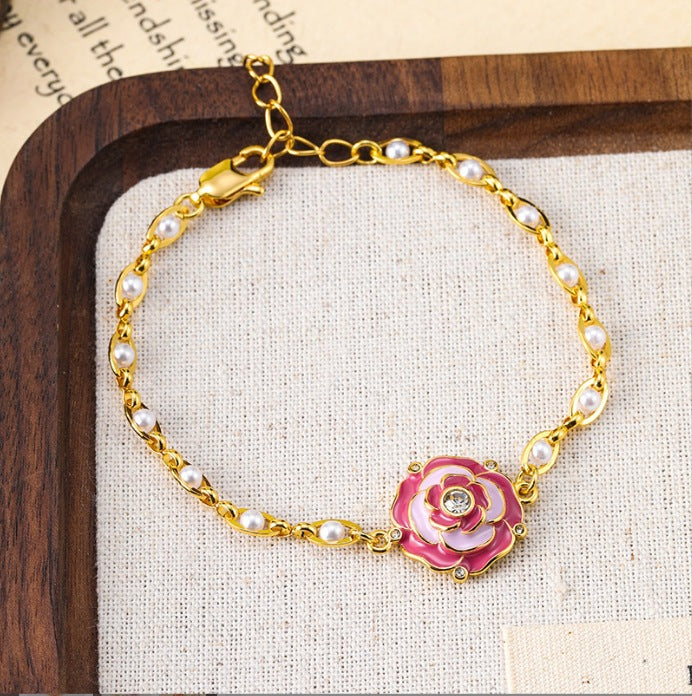 Schlichtes Temperament Öltröpfchenglasur Blumen Schmetterling Perlenarmband
