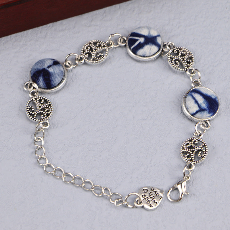 Ethnic Blue Dyed Tie-dye Bracelet Hand-stitched