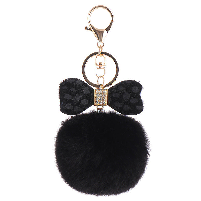 Llavero Colgante para Mochila con Bola de Pelo y Lazo de Leopardo