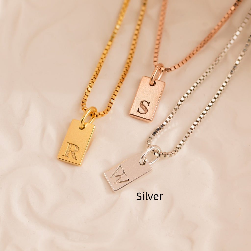 DIY Letter Carved Small Rectangle Necklace