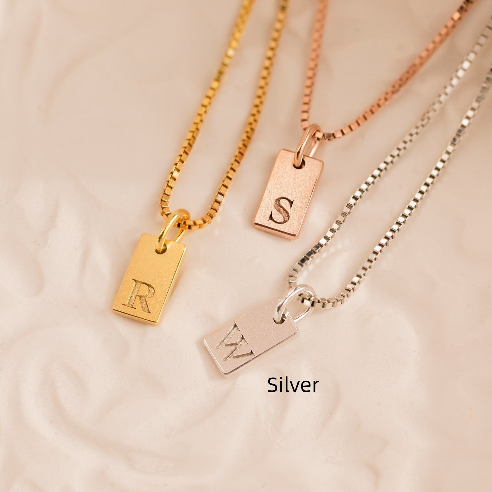 DIY Letter Carved Small Rectangle Necklace