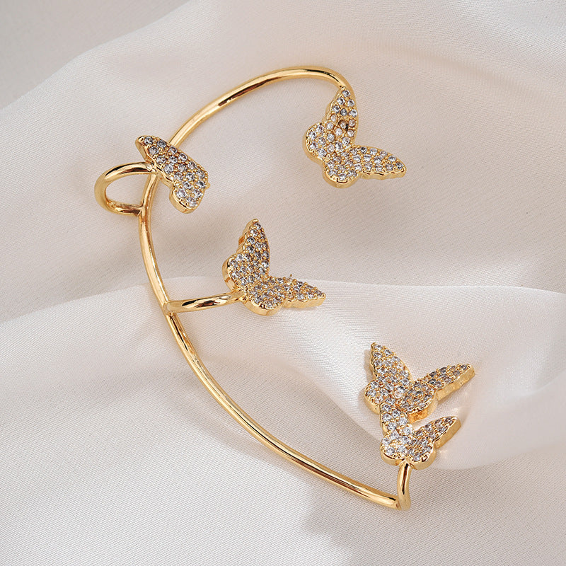 Pendientes de clip de mariposa de metal dorado de moda con circonita brillante sin perforación, para mujer, regalo de joyería