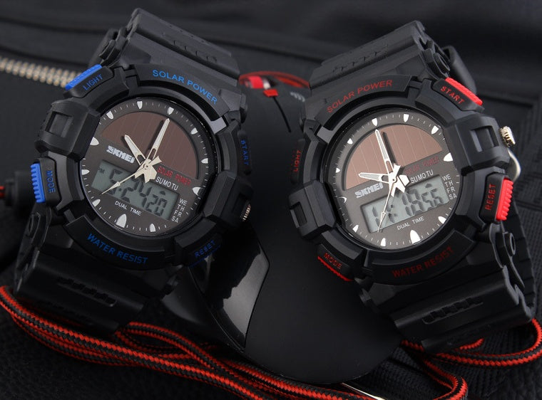 Uhr Schönheit Persönlichkeit Solaruhr Mode Elektronische Dual-Display Wasserdichte Outdoor-Sport-Herrenuhr Studenten-Uhr