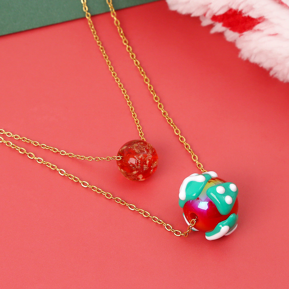 Weihnachts-Leucht-Halskette Mode Nische Weihnachtsbaum Weihnachtsmann Runde Perle Doppellagige Halskette für Damen Schmuck