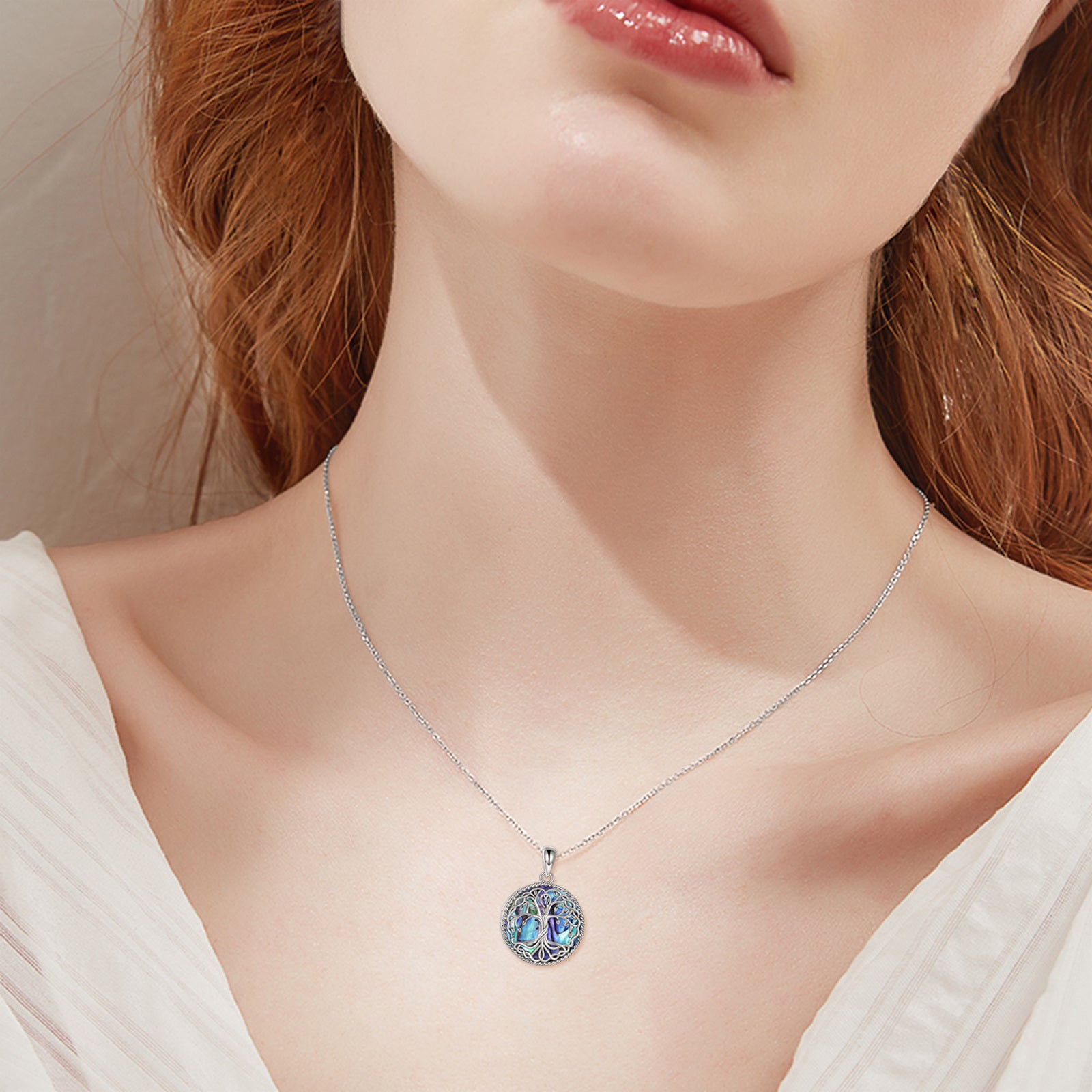 Baum des Lebens Medaillon Halskette Schmuck für Frauen Sterling Silber Keltischer Lebensbaum Abalone Muschel Medaillons Schmuck Geschenke für Mutter Tochter