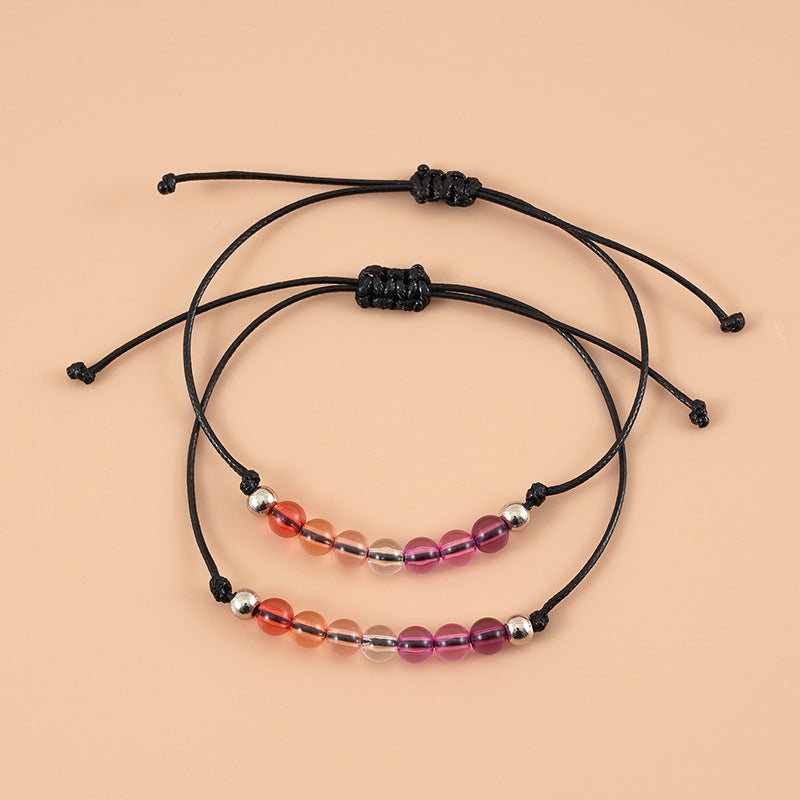 Pulsera de tarjeta para pareja bisexual con cuentas de colores, pulsera ajustable de bolas acrílicas tejidas para mujer