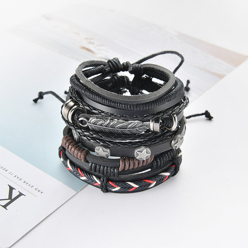Pulsera de cuero multicapa para hombre