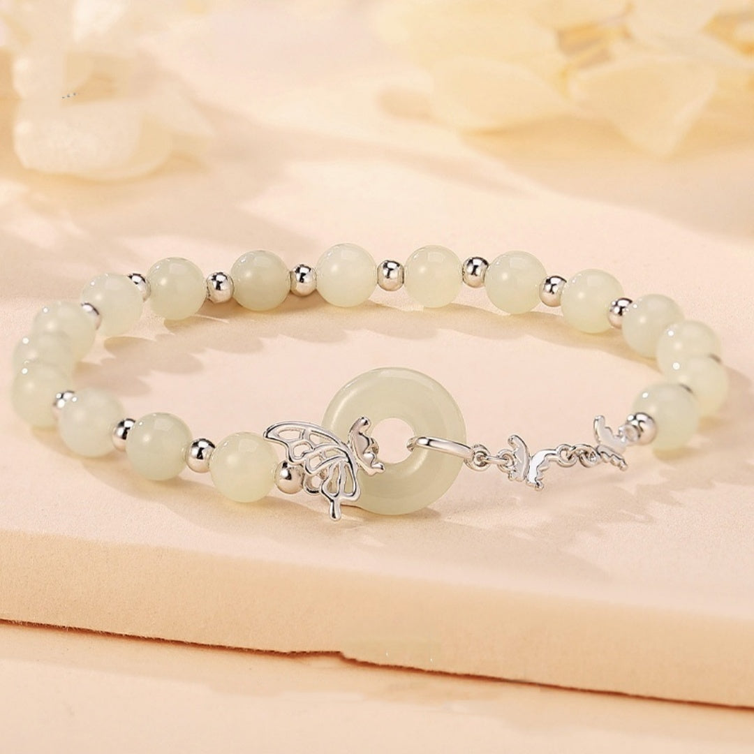 Pulsera de mariposa de jade en plata de ley