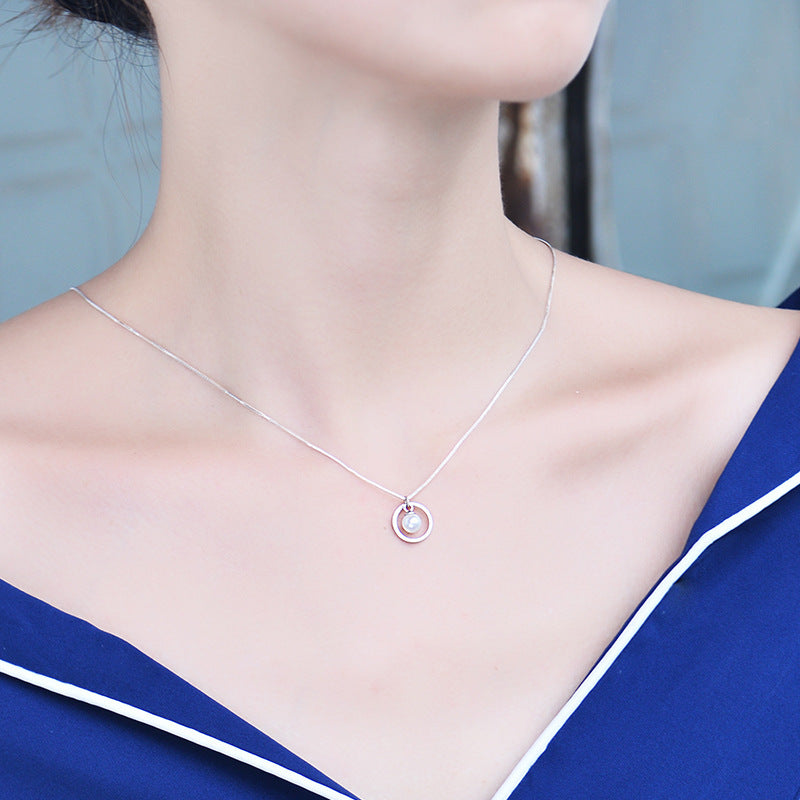 S925 Sterlingsilber Kreis Perlenkette weiblich Koreanisch einfach Glühbirne Schlüsselbeinkette kurz süß Gas 7252