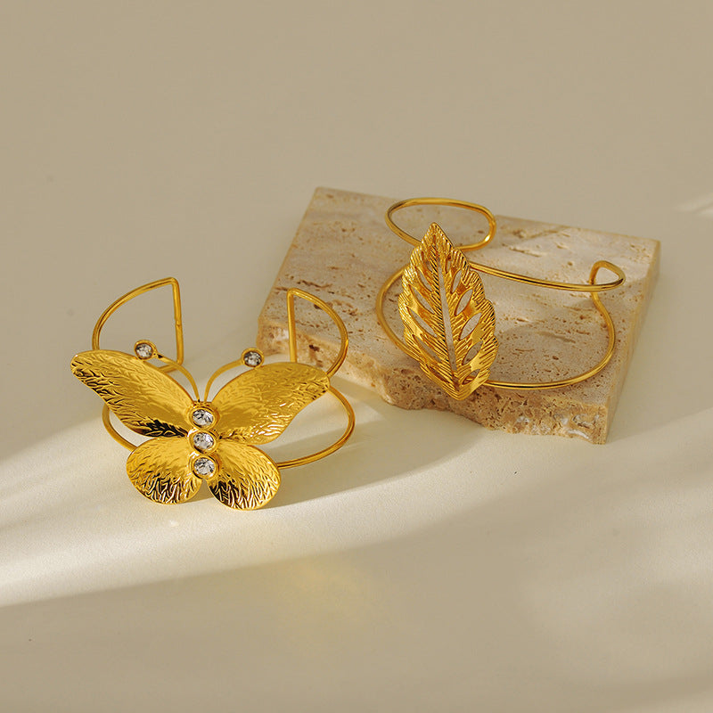 Übertriebenes Intarsien-Zirkon dreidimensionales Schmetterlings-Blätter-Offen-Armband