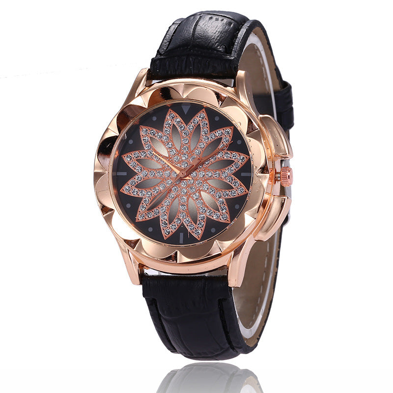 Reloj de pulsera con diamantes de imitación en forma de cruz para mujer, modelos explosivos de comercio exterior, esfera grande en oro rosa, reloj de cuarzo de la suerte