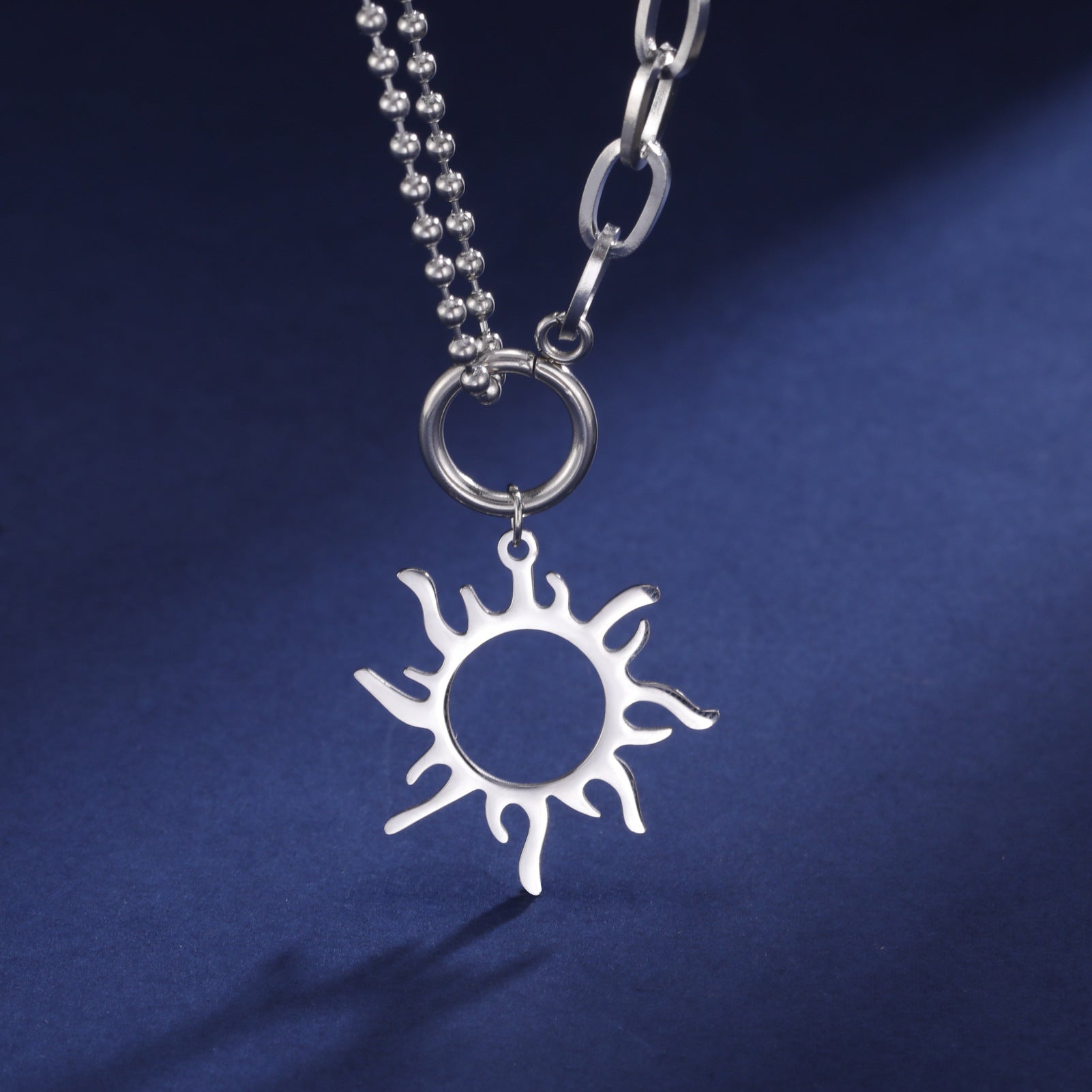 Titanium Steel Sun Pendant Necklace Clavicle Chain
