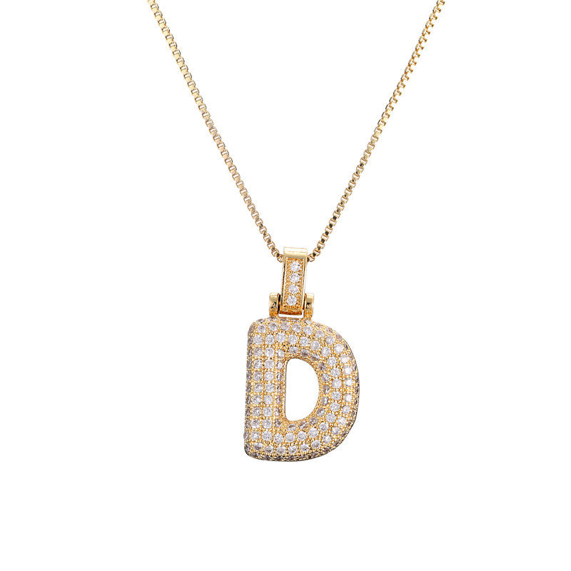 Schlüsselbeinkette Kupfer Mikro-intarsierte Zirkon 26 Buchstaben-Anhänger-Halskette für Frauen Geburtstag Schmuck Geschenke