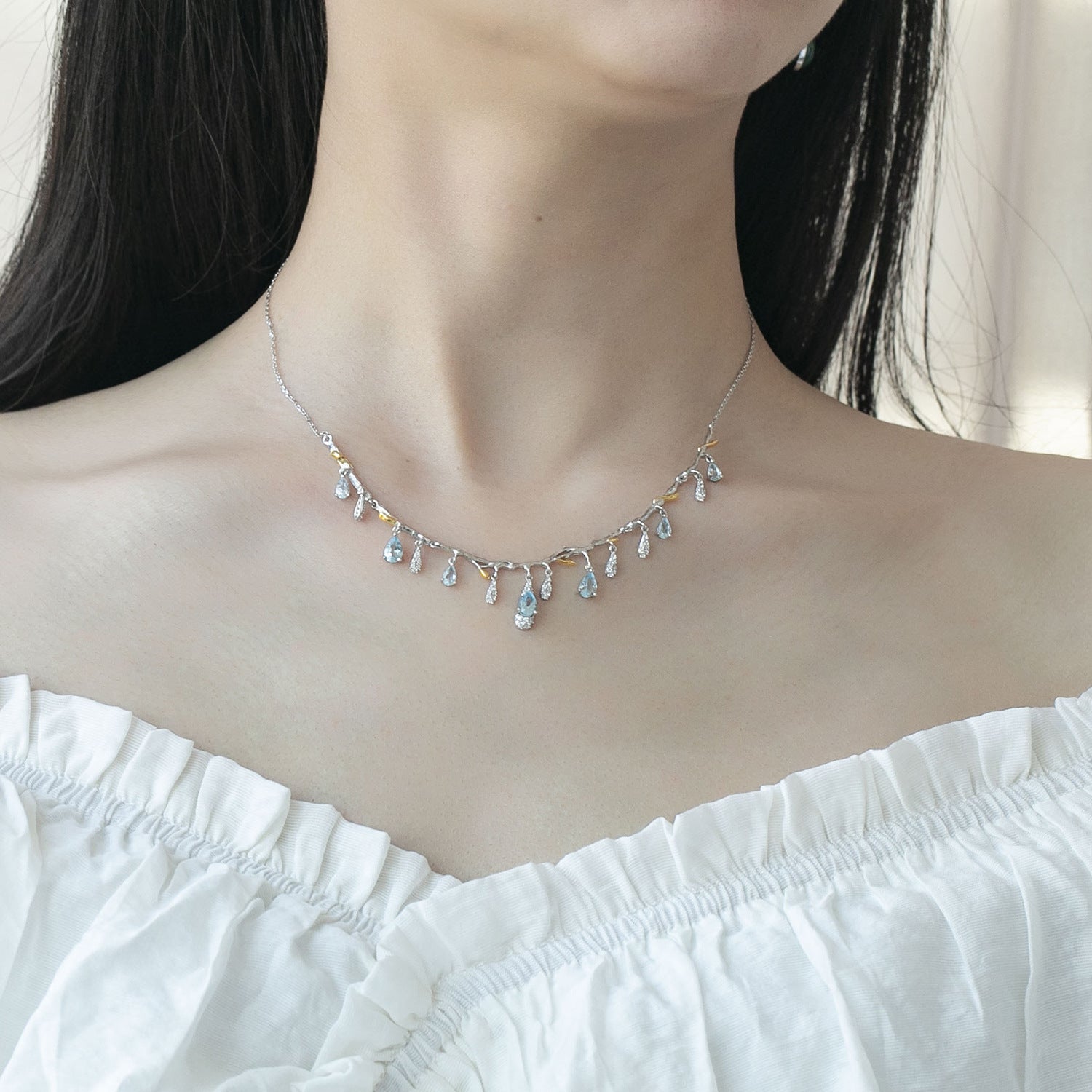 S925 Silber Natur Topas Halskette