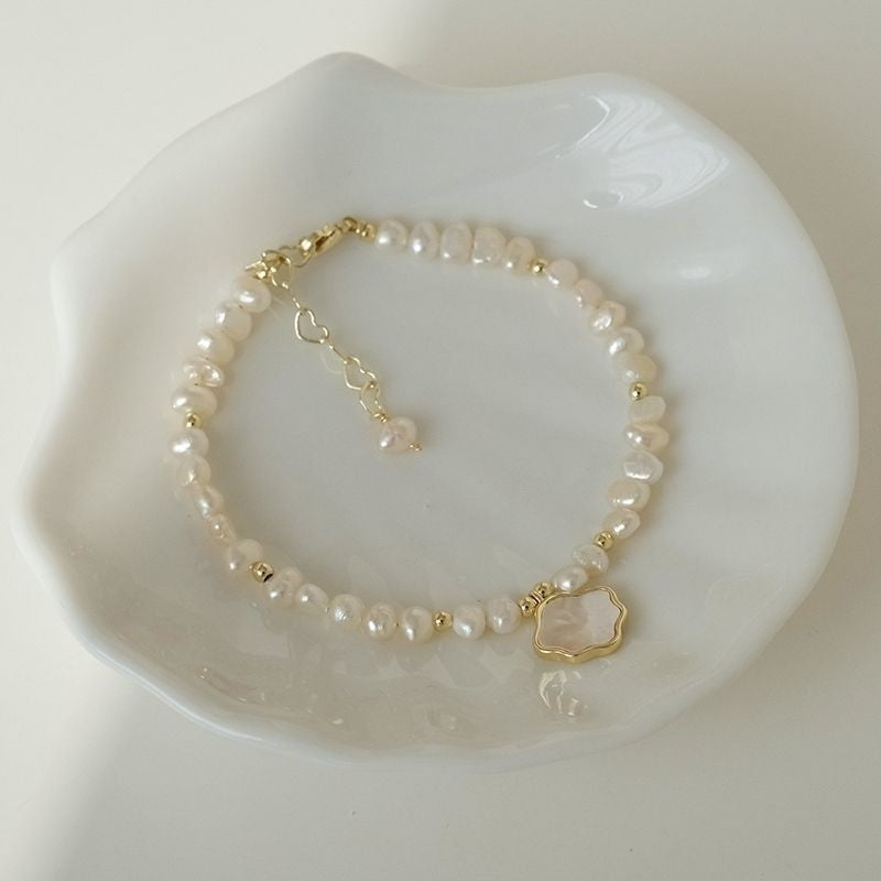 Collar y pulsera de perlas cultivadas de agua dulce con concha de nácar para mujer