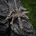 Vintage Silver Six Winged Angel Wings Cross Pendant Necklace