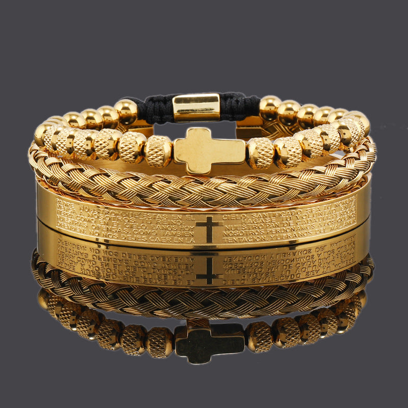 Herren Armband Edelstahl, Kreuz-Regal-Design, Kugel, größenverstellbar