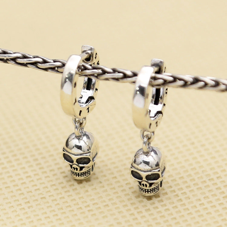 S925 Pendientes de moda de plata esterlina Anillo de calavera