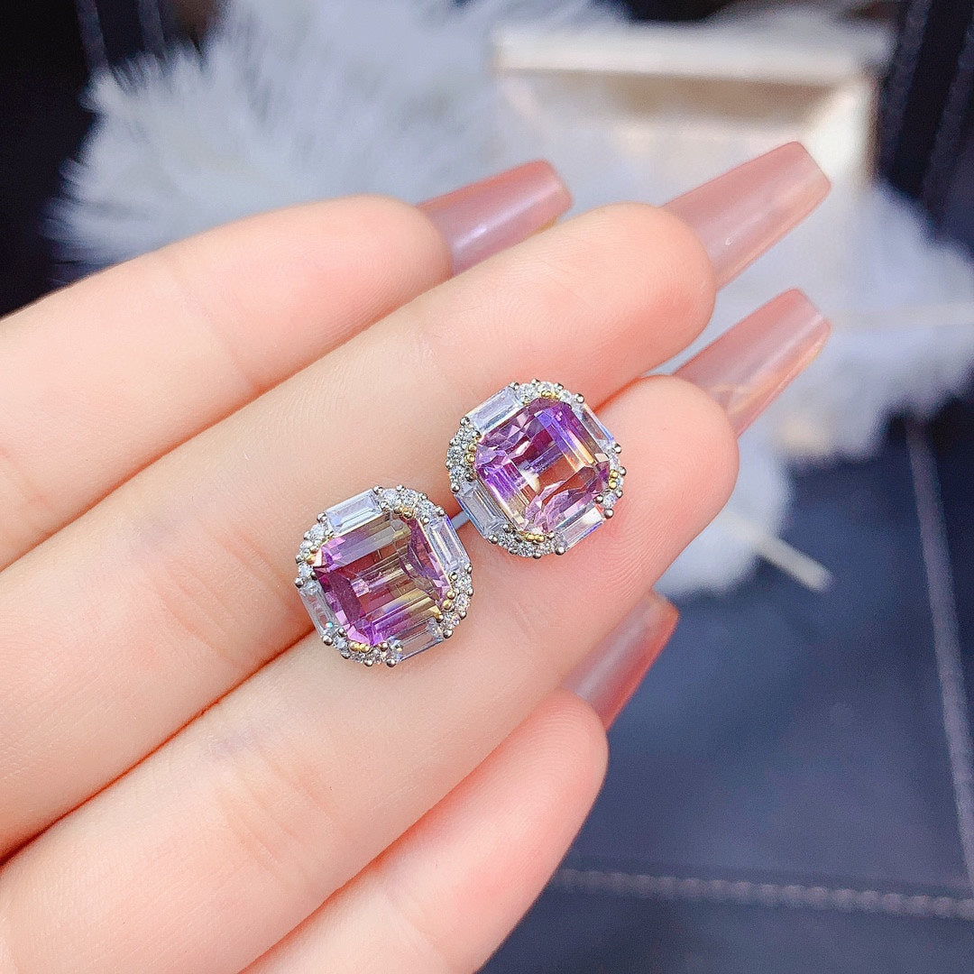 Natur Ascher Amethyst Set Ring Anhänger Ohrringe