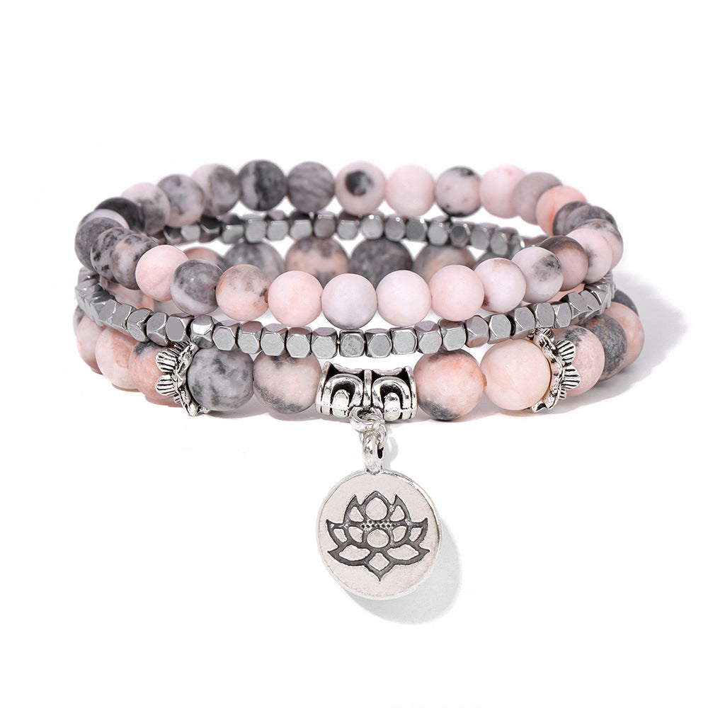 Natural Stone Beads Bracelet Female Lotus Pendant