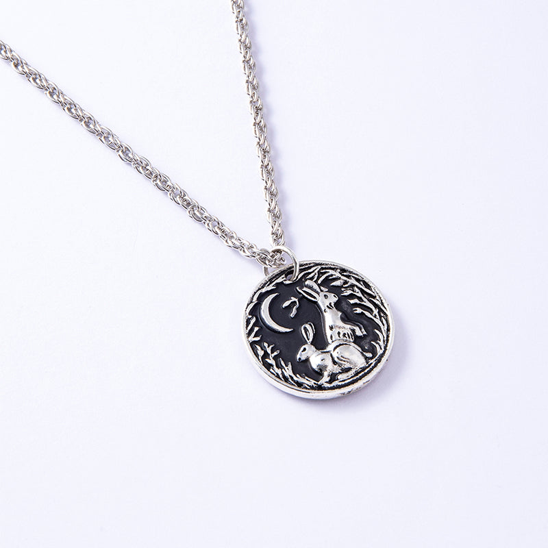 2023 New Cute Moon Rabbit Grass Antique Silver Pendant Necklace